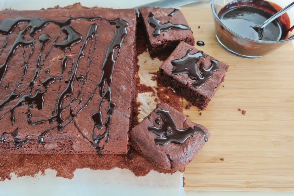Slices of Chocolate cake with chocolate topping