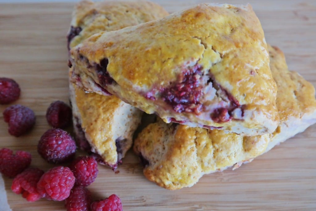 Scones with raspberries and honey