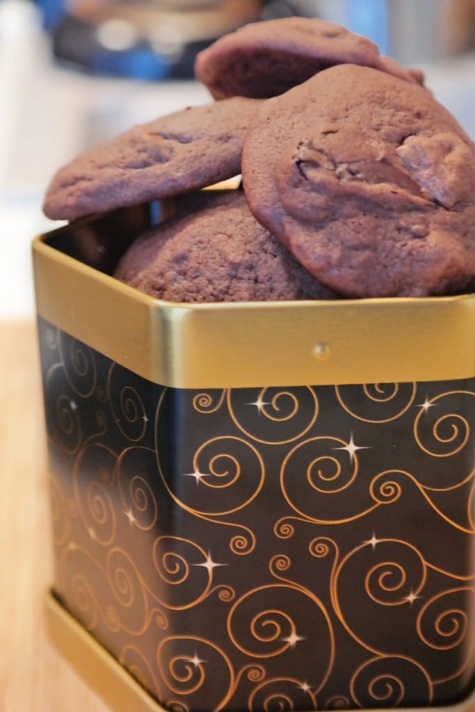A box of double chocolate chip cookies