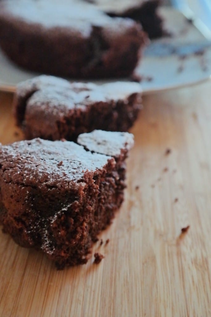 A slice of chocolate almond cake