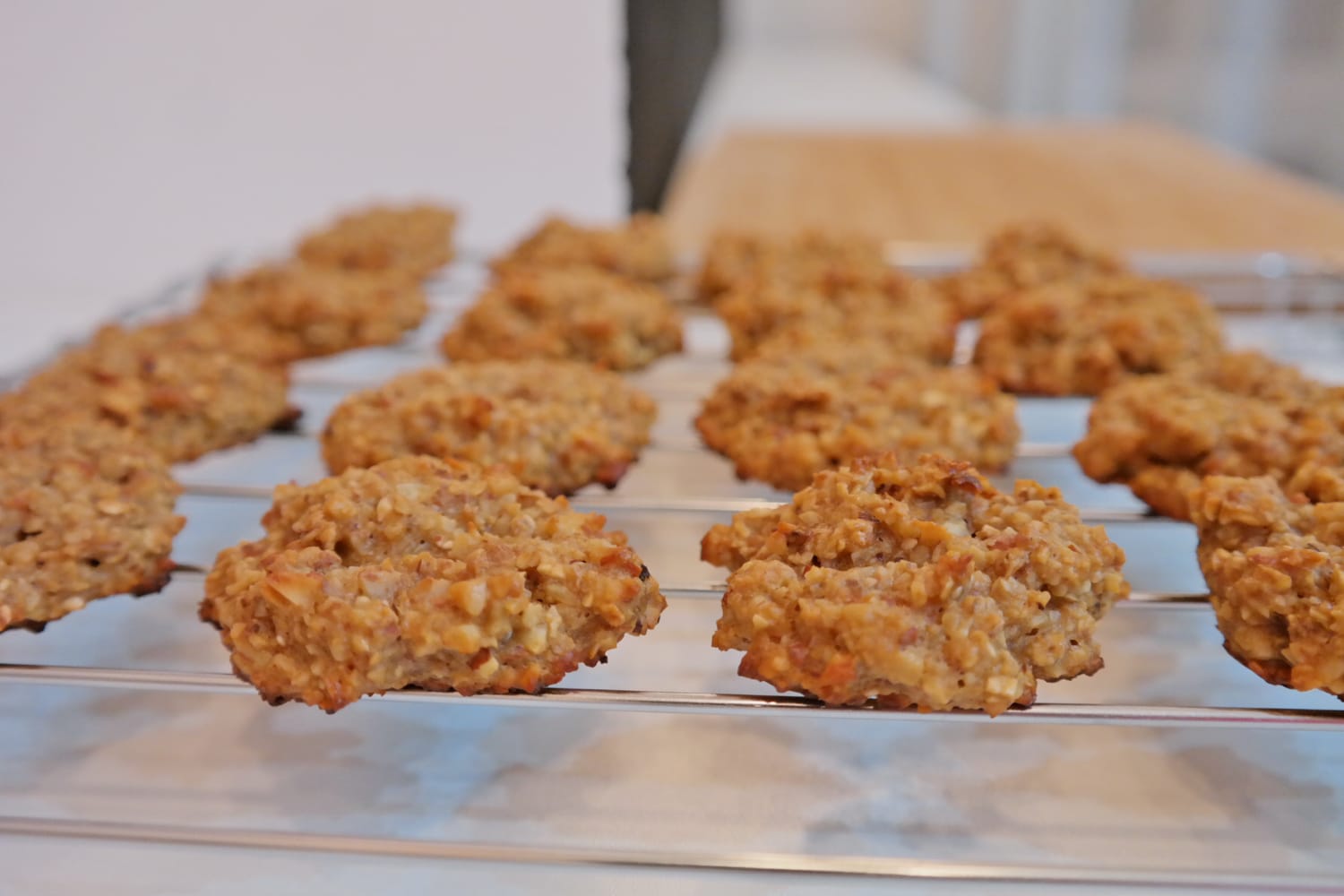 Oat and walnut cookies cooling after baking