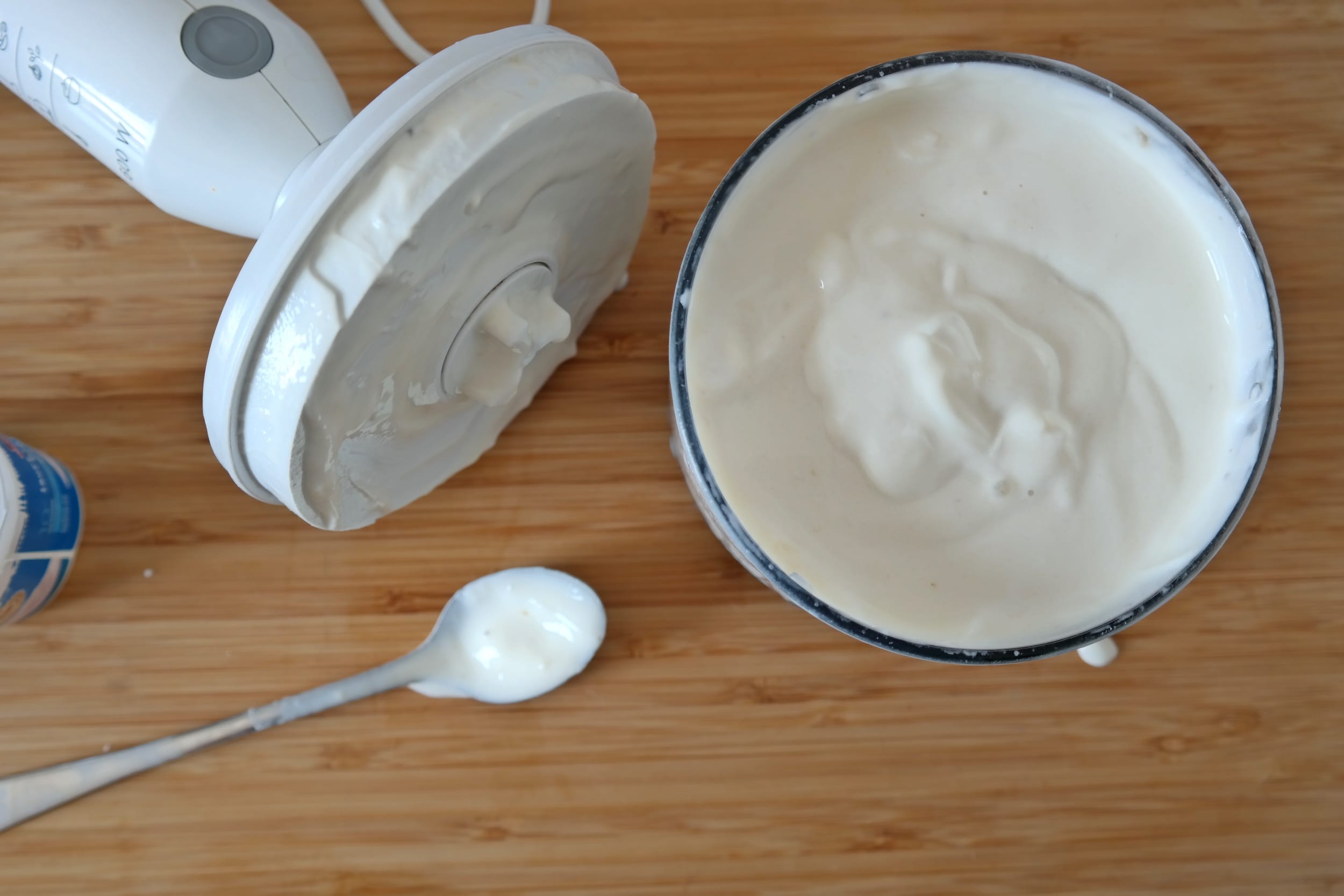 Homemade banana frozen yogurt mixed ingredients
