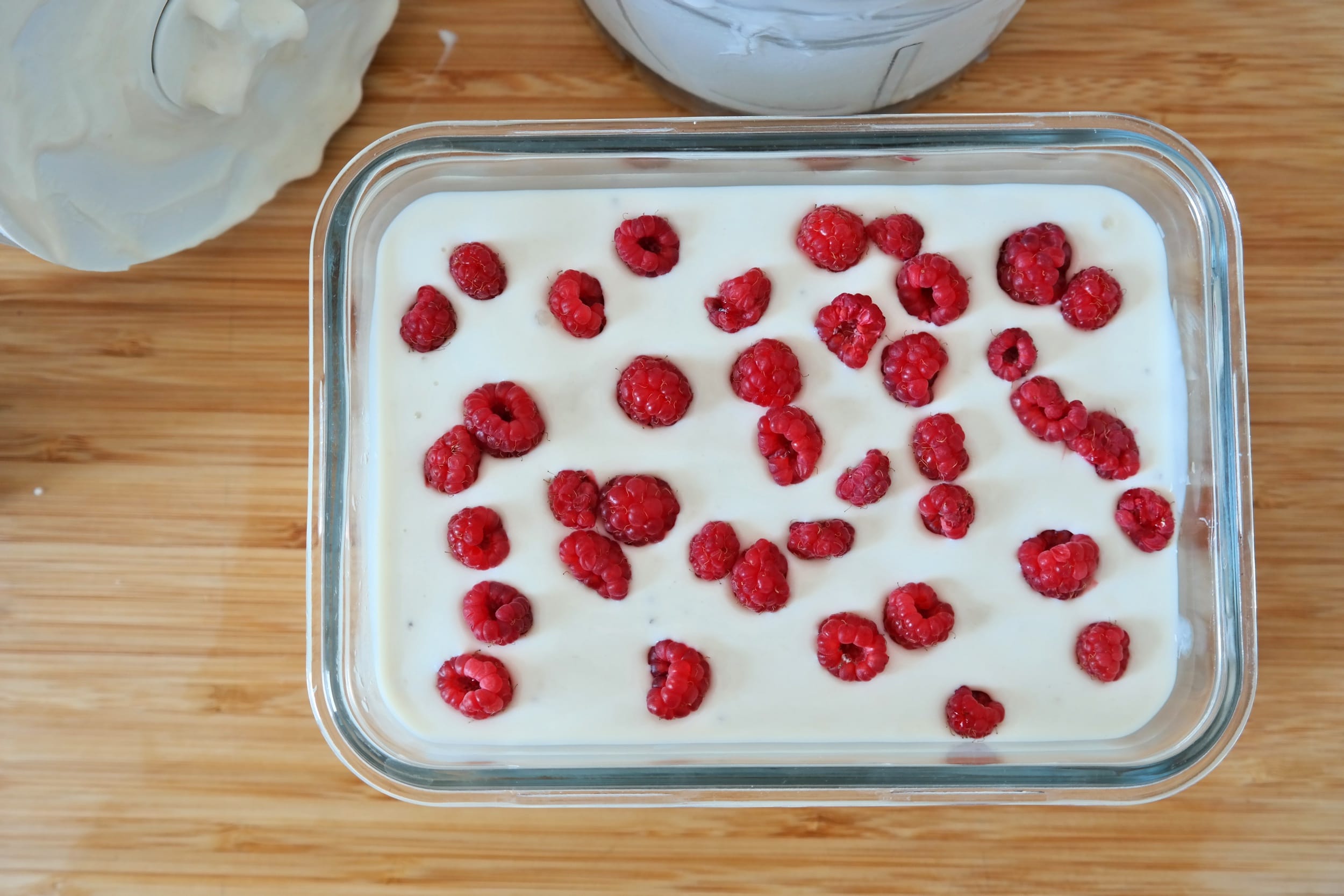 Homemade banana frozen yogurt ready to freeze