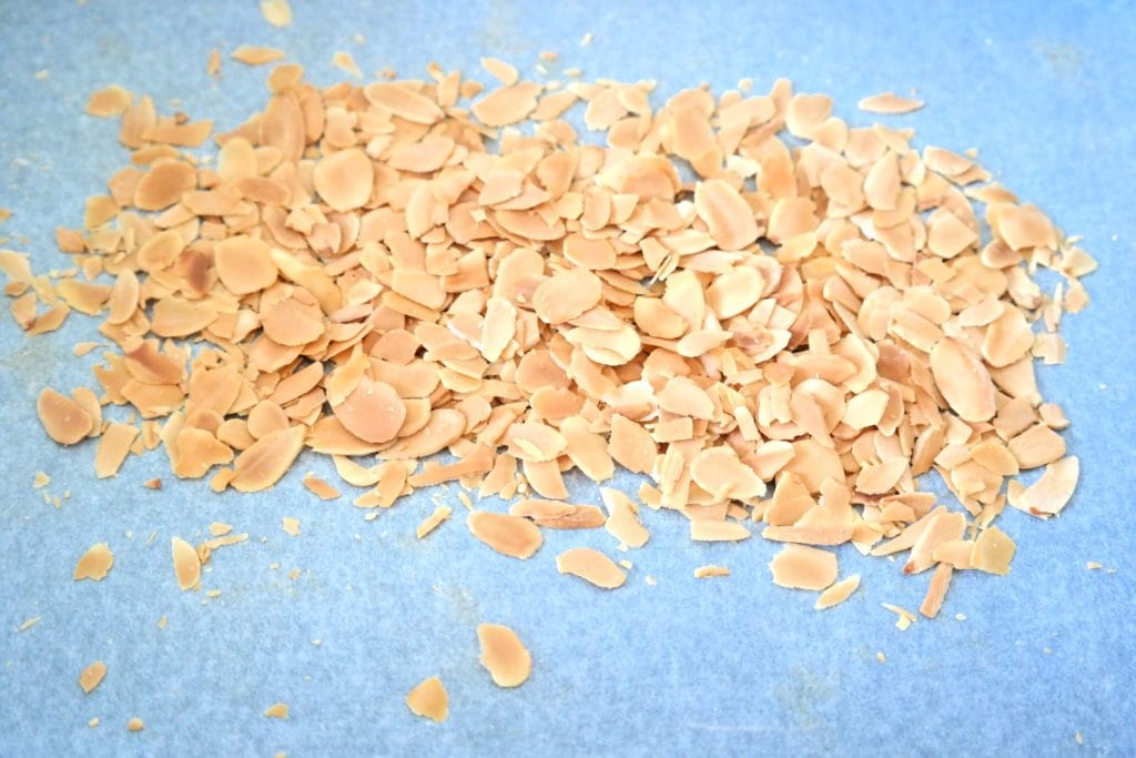 Oven-toasted sliced almonds for decorating caramel cupcakes
