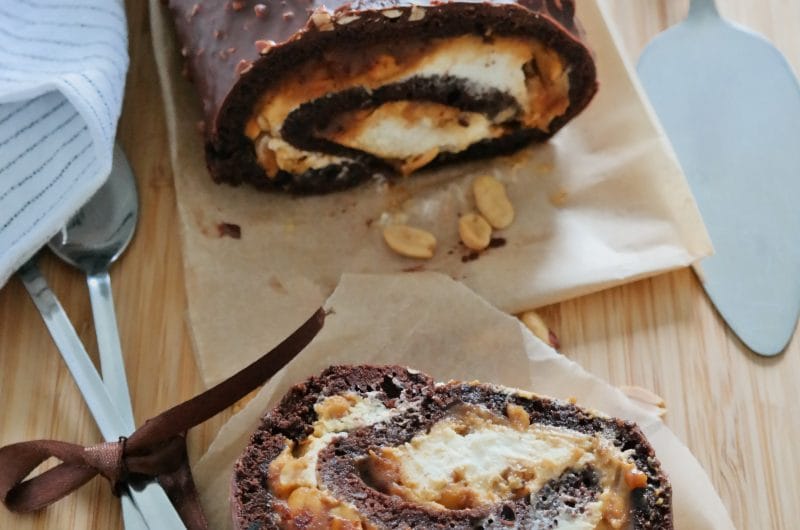 Snickers Swiss Roll with Salted Caramel and Chocolate