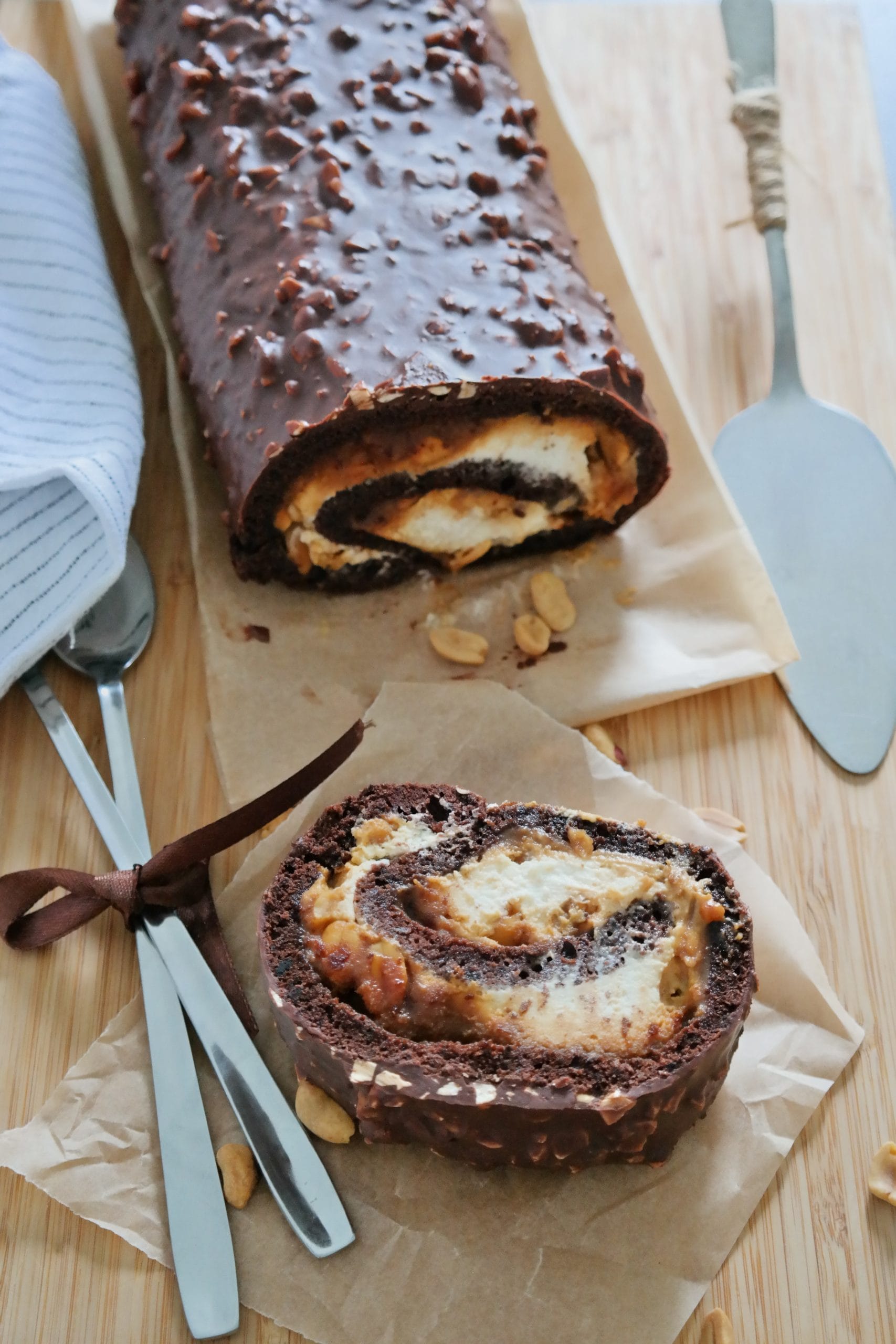 Homemade snickers roll cake recipe