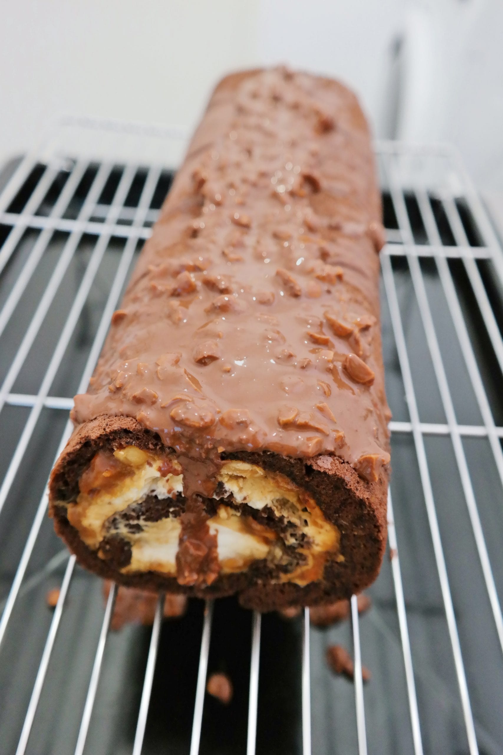 Snickers roll cake before topping