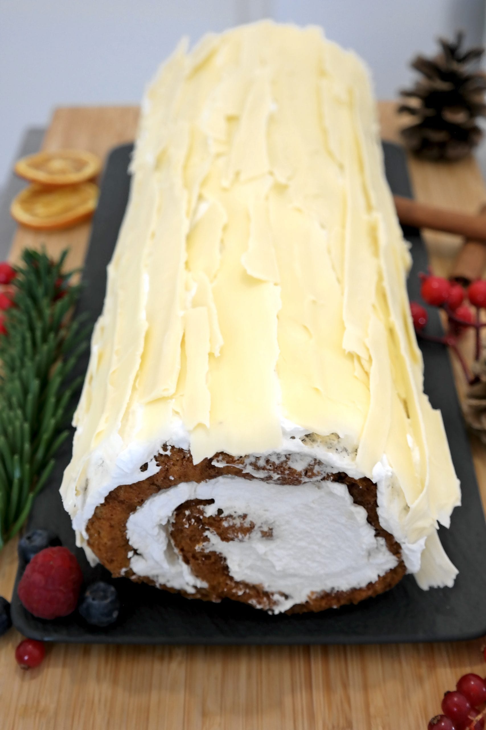 Gingerbread yule log cake