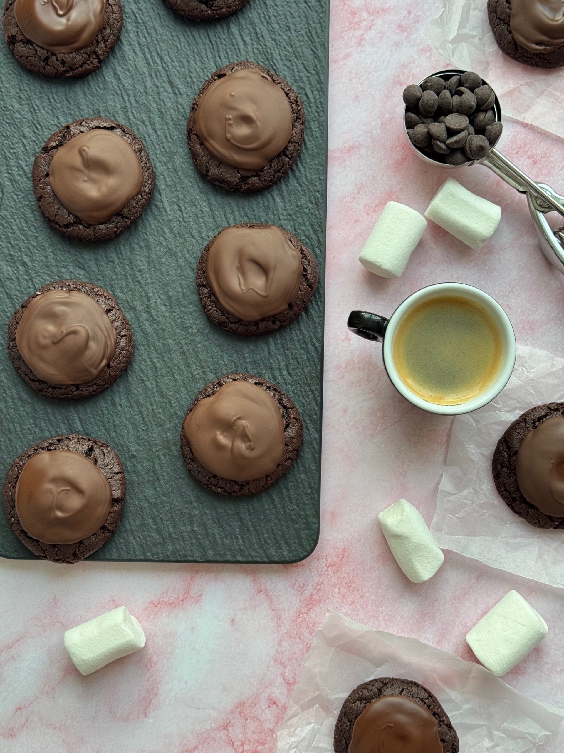 Cookies with hot cocoa and marshmallows
