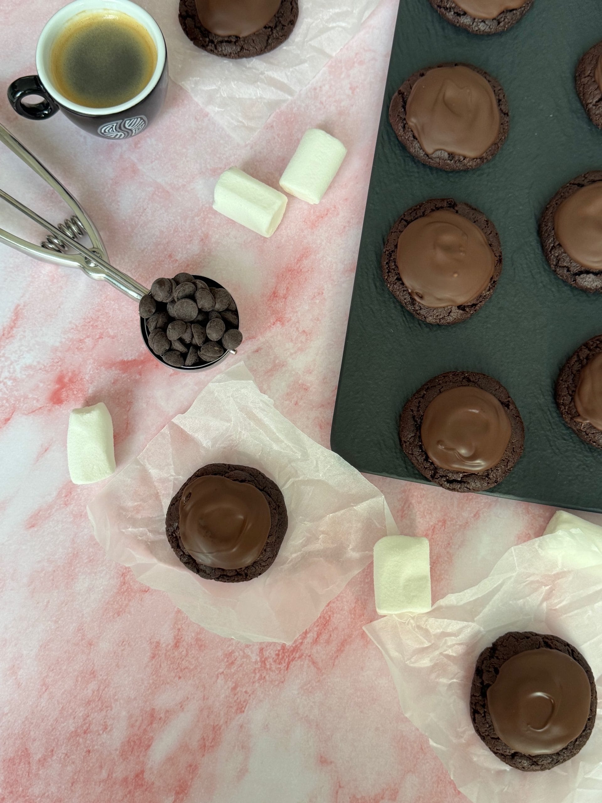 Cookies with hot cocoa and marshmallows