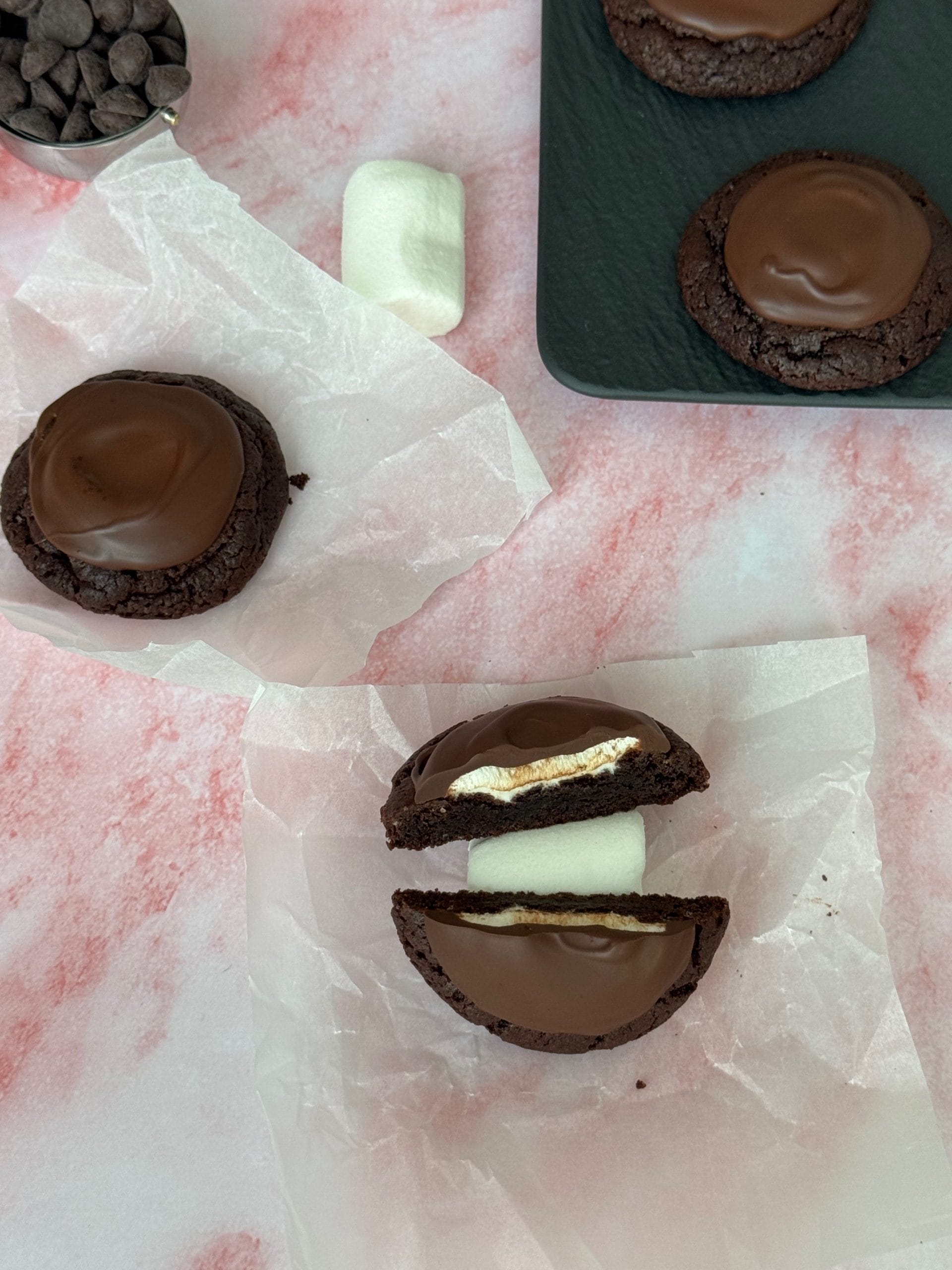 Cookies with hot cocoa and marshmallows
