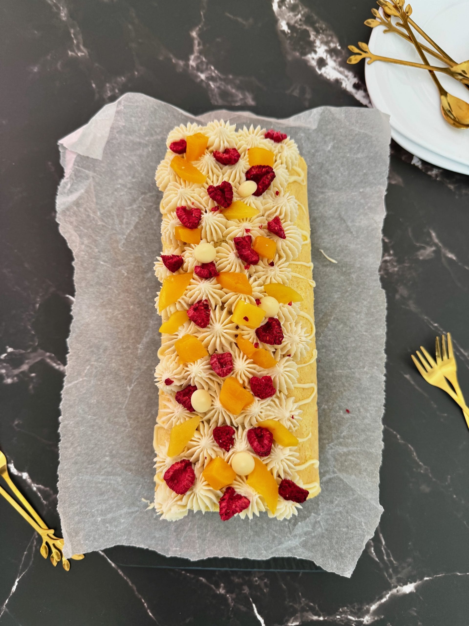 White Chocolate Tonka Ganache and Mango Roll Cake Recipe