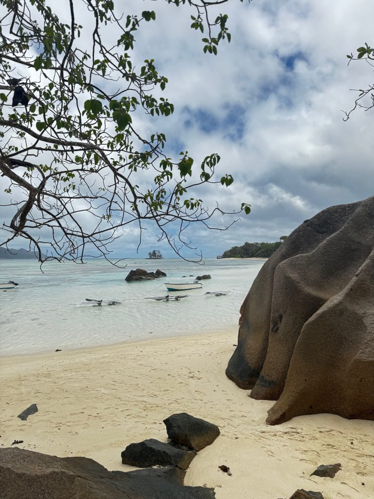 Seychelles La Digue Anse d'Argent Boat in the Ocean