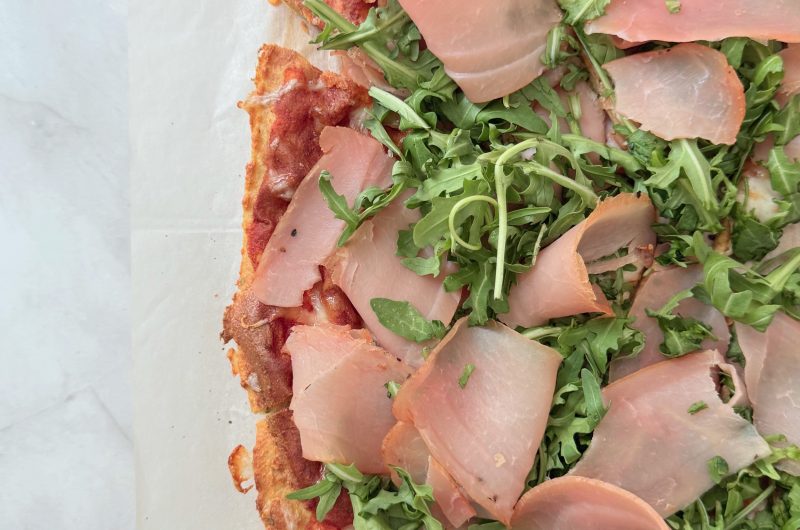 High-Protein Pizza with Dry-Cured Pork Tenderloin and Arugula