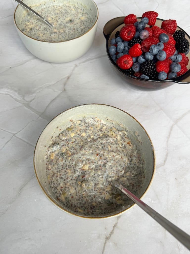 Assembling Your Protein Bowl: Creamy Chia Base and Fresh Berries