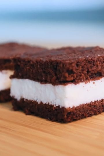 Homemade Kinder Milk Slice with soft chocolate sponge layers and milk cream