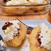 Baked quince with ricotta, honey and walnuts served on a plate